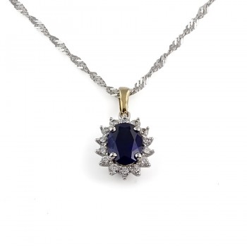 9ct White Gold Cubic Zirconia Cluster Pendant with Chain